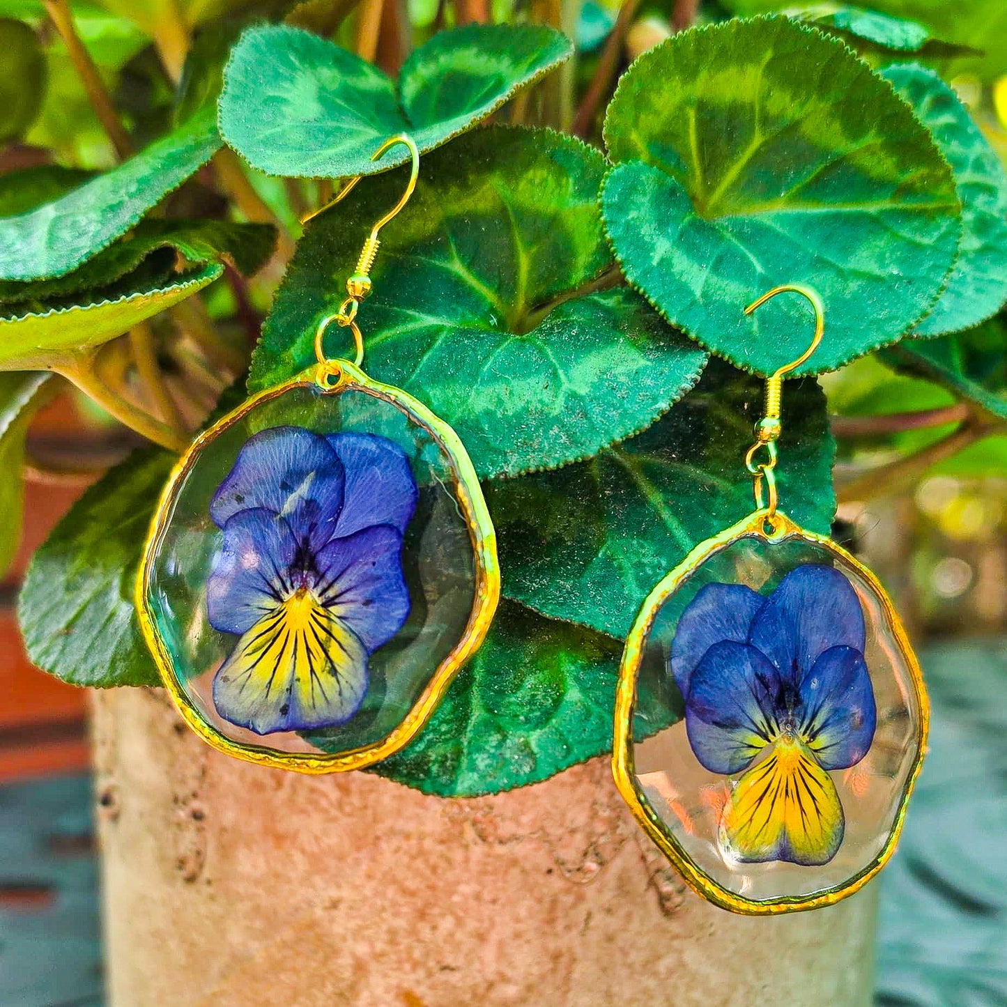 Pressed Pansies set in resin