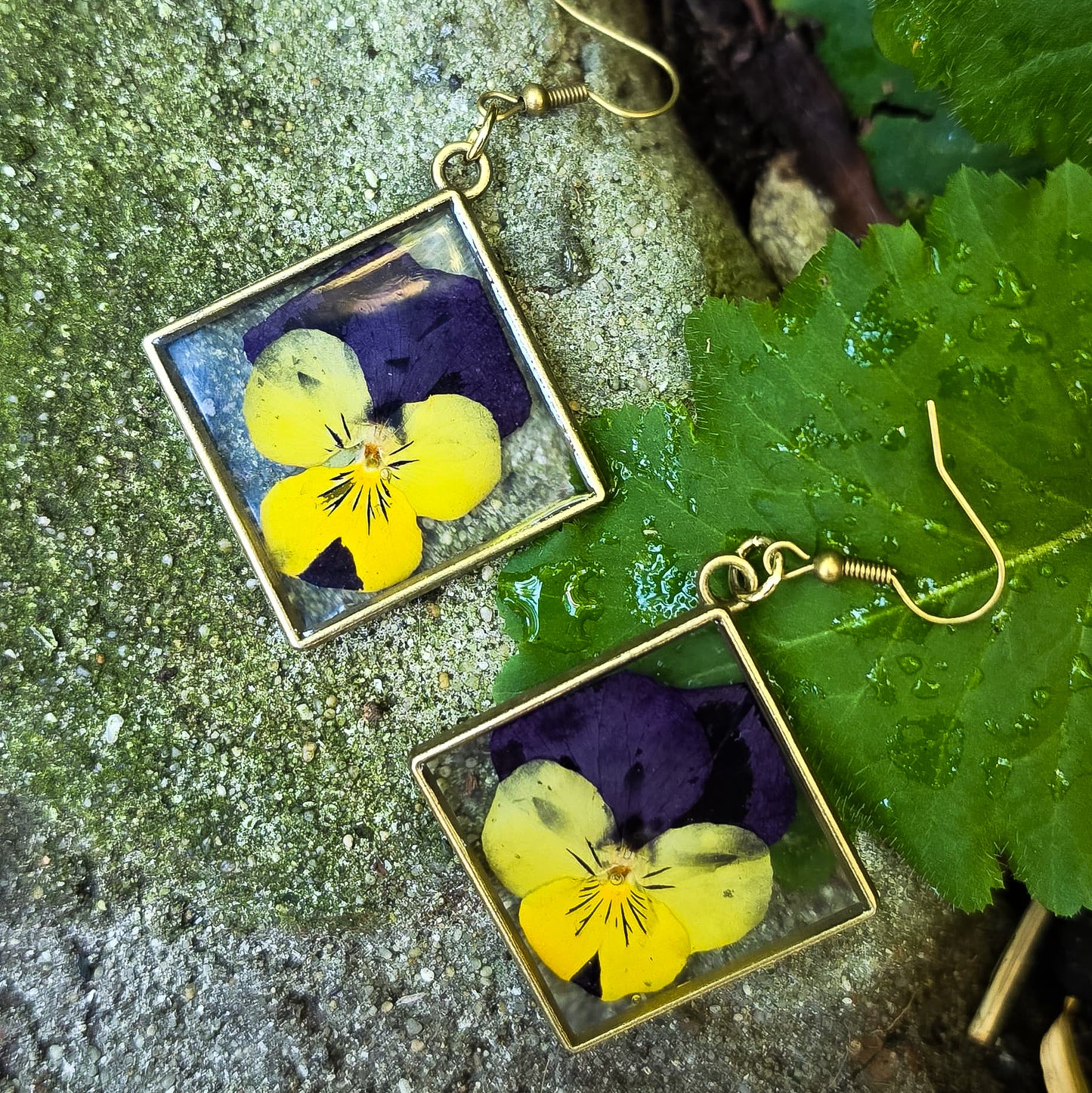 Pressed Pansies set in resin